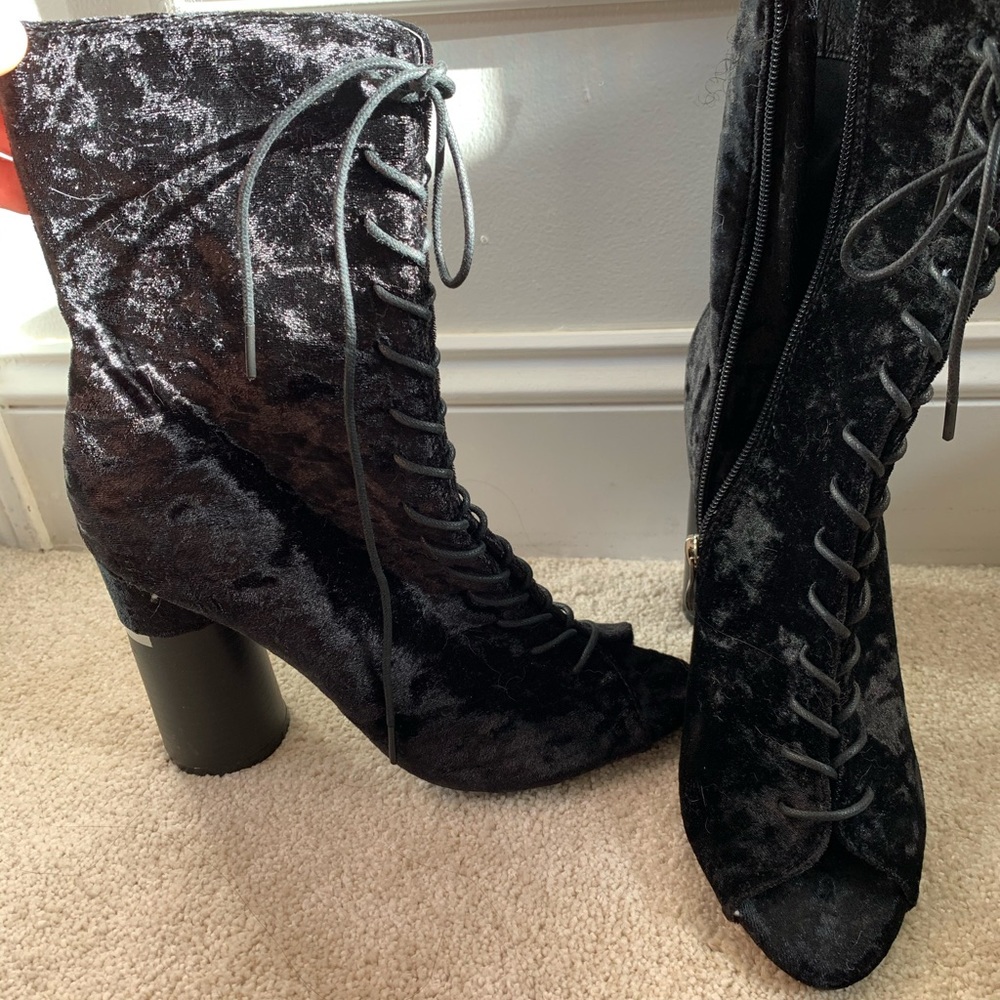 Black open toed lace up booties DSW 7.5